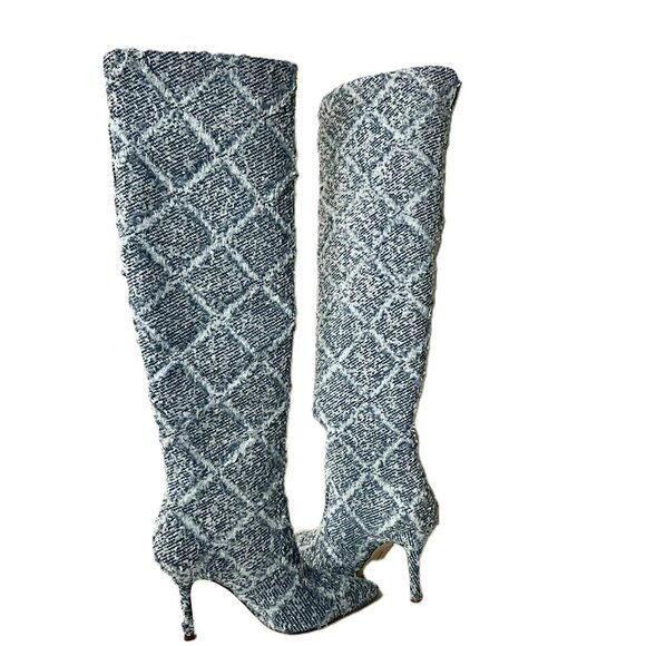 Larroude Kate Slouch Fringe Denim Knee - High Boots Size 9 Handmade in Brazil - Picture 5 of 12